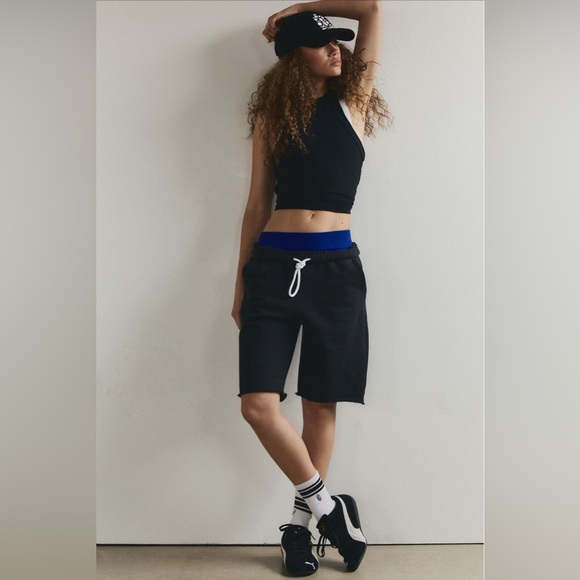 FP Movement For The Win Longline Shorts Black  Retro Vibe Relaxed NWT L #2462 - Picture 1 of 12